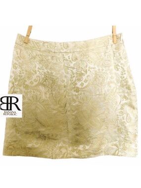 Banana Republic Chartreuse Silk Floral Brocade Skirt size 6